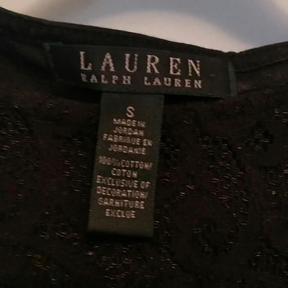 Black 100 % Cotton + Lace Ralph Lauren T-shirt - Picture 2 of 4